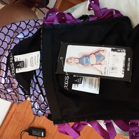 Dolls Kill Mermaid Technology Purple 2 Piece lace-up set - Picture 6 of 7